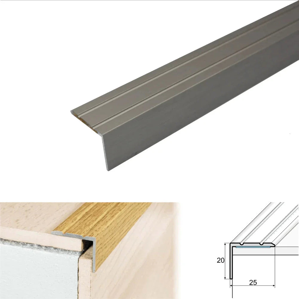 Anodised Aluminium Self Adhesive Stair Nosing Edge Trim 25 x 20mm - Inova Stair Nosings
