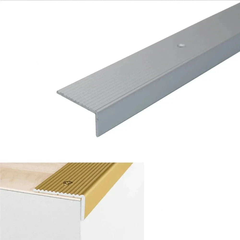 Anodised Aluminium Non Slip Ribbed Treads Stair Nosing Edge Trim 40 x 20mm - Inova Stair Nosings