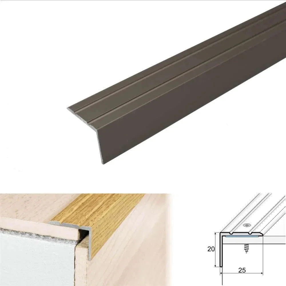 Anodised Aluminium Self Adhesive Stair Nosing Edge Trim 25 x 20mm - Inova Stair Nosings