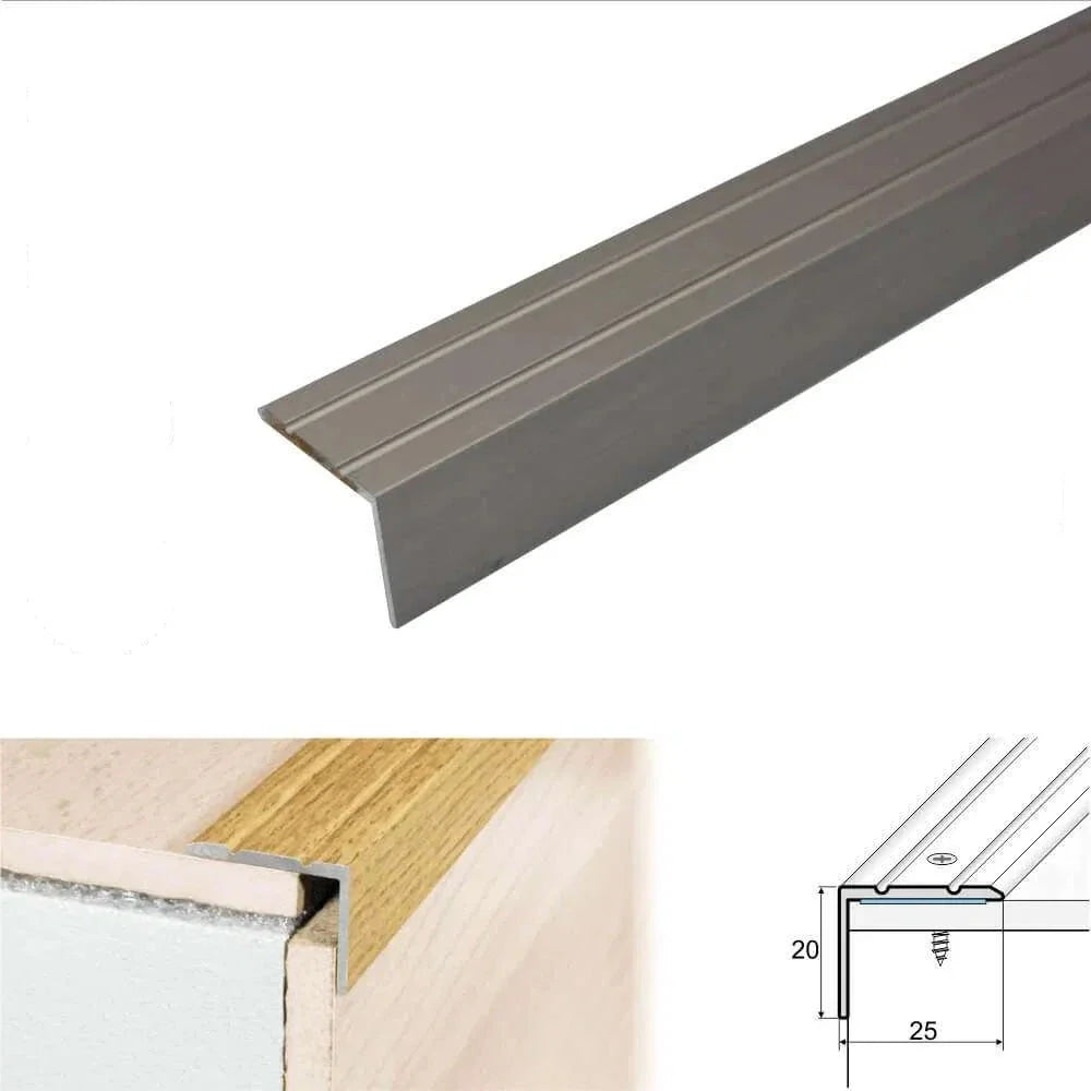Anodised Aluminium Self Adhesive Stair Nosing Edge Trim 25 x 20mm - Inova Stair Nosings