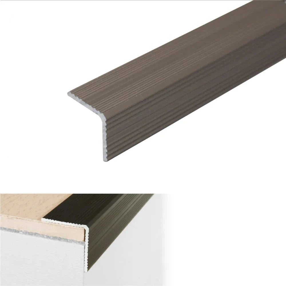 A40 25 x 25mm Anodised Aluminium Non Slip Ribbed Treads Stair Nosing Edge Trim - Inova Stair Nosings