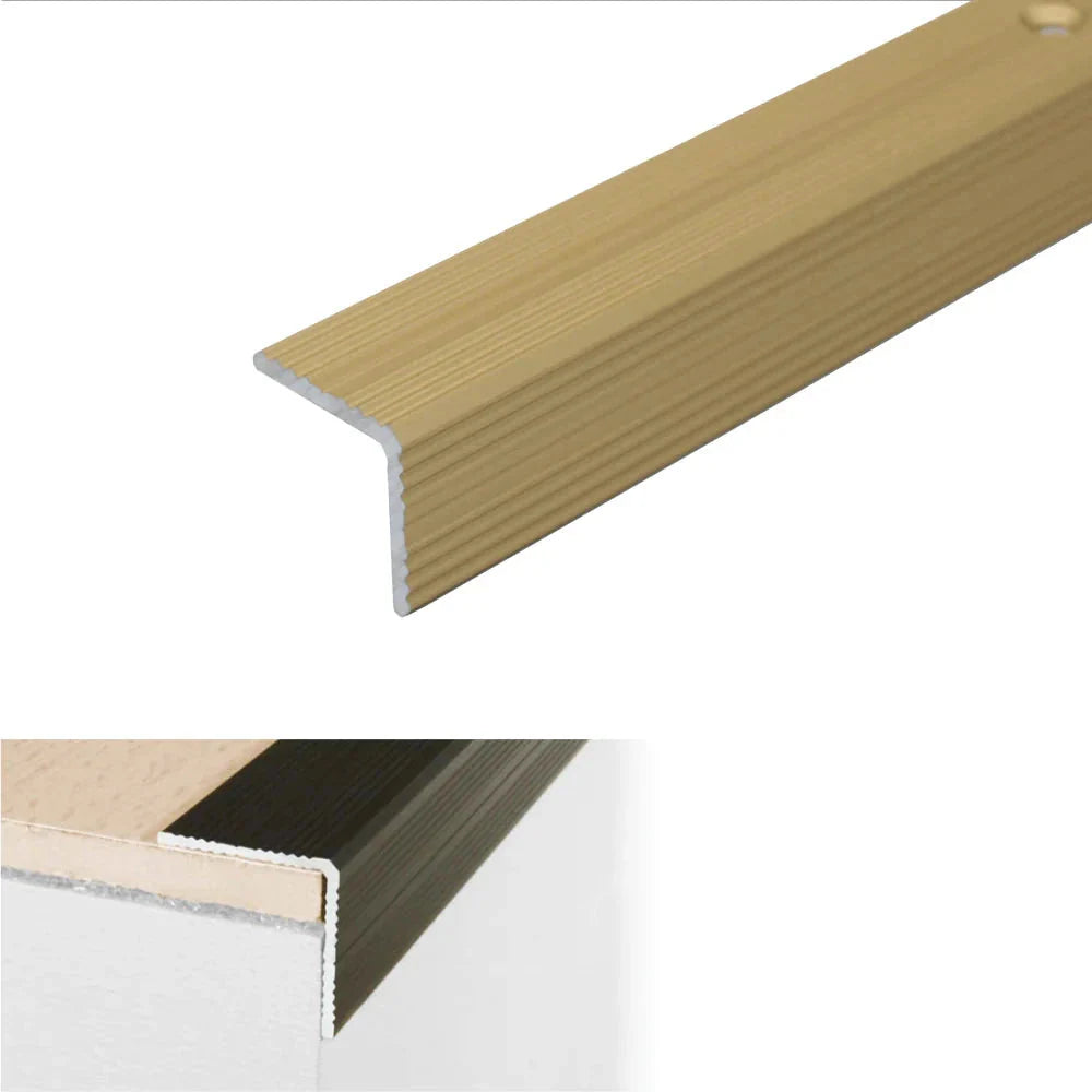 A40 25 x 25mm Anodised Aluminium Non Slip Ribbed Treads Stair Nosing Edge Trim - Inova Stair Nosings