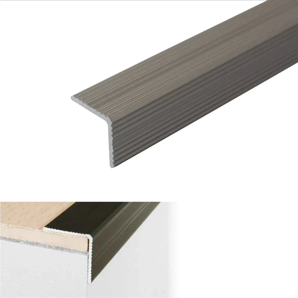 A40 25 x 25mm Anodised Aluminium Non Slip Ribbed Treads Stair Nosing Edge Trim - Inova Stair Nosings