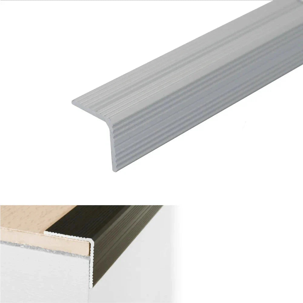 A40 25 x 25mm Anodised Aluminium Non Slip Ribbed Treads Stair Nosing Edge Trim - Inova Stair Nosings