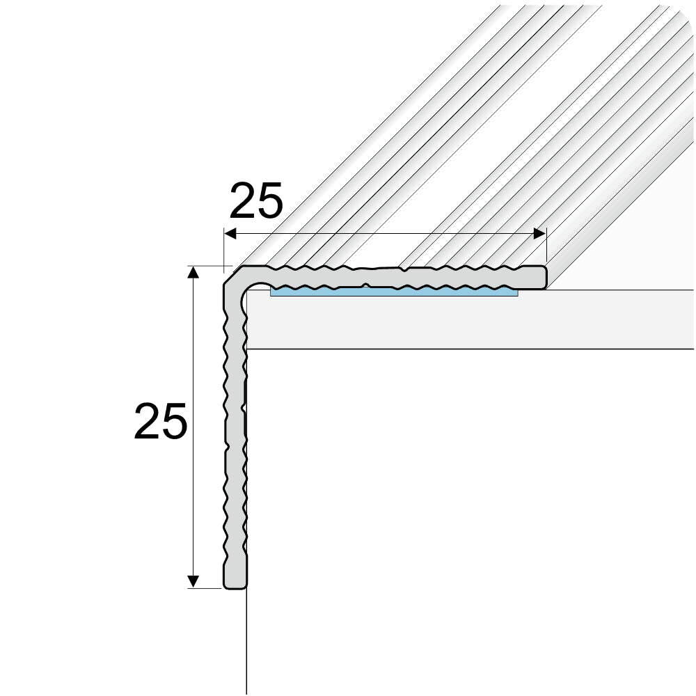 A40 25 x 25mm Anodised Aluminium Non Slip Ribbed Treads Stair Nosing Edge Trim - Inova Stair Nosings