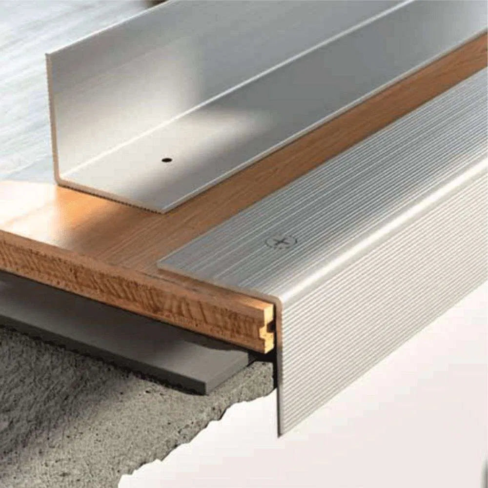 S04 30 x 30mm Anodised Aluminium Self Adhesive Non Slip Ribbed Treads Stair Nosing Edge Trim - Inova Stair Nosings
