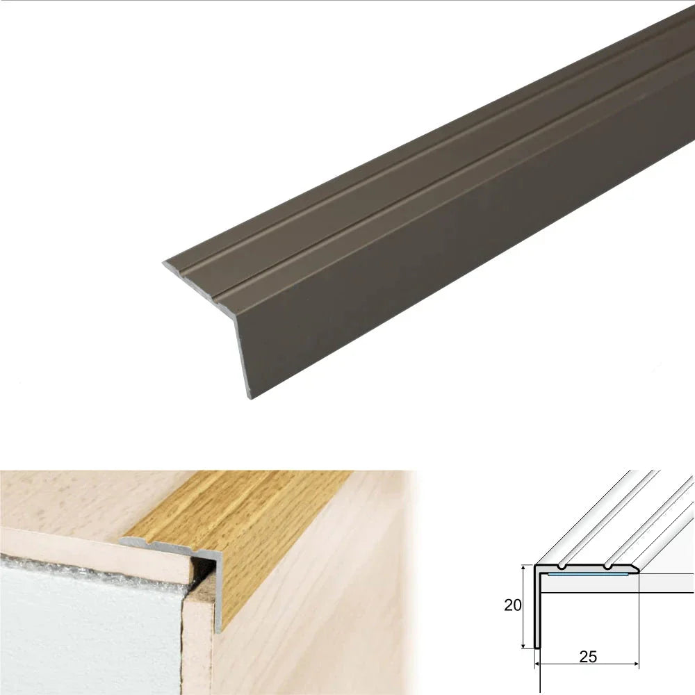 Anodised Aluminium Self Adhesive Stair Nosing Edge Trim 25 x 20mm - Inova Stair Nosings