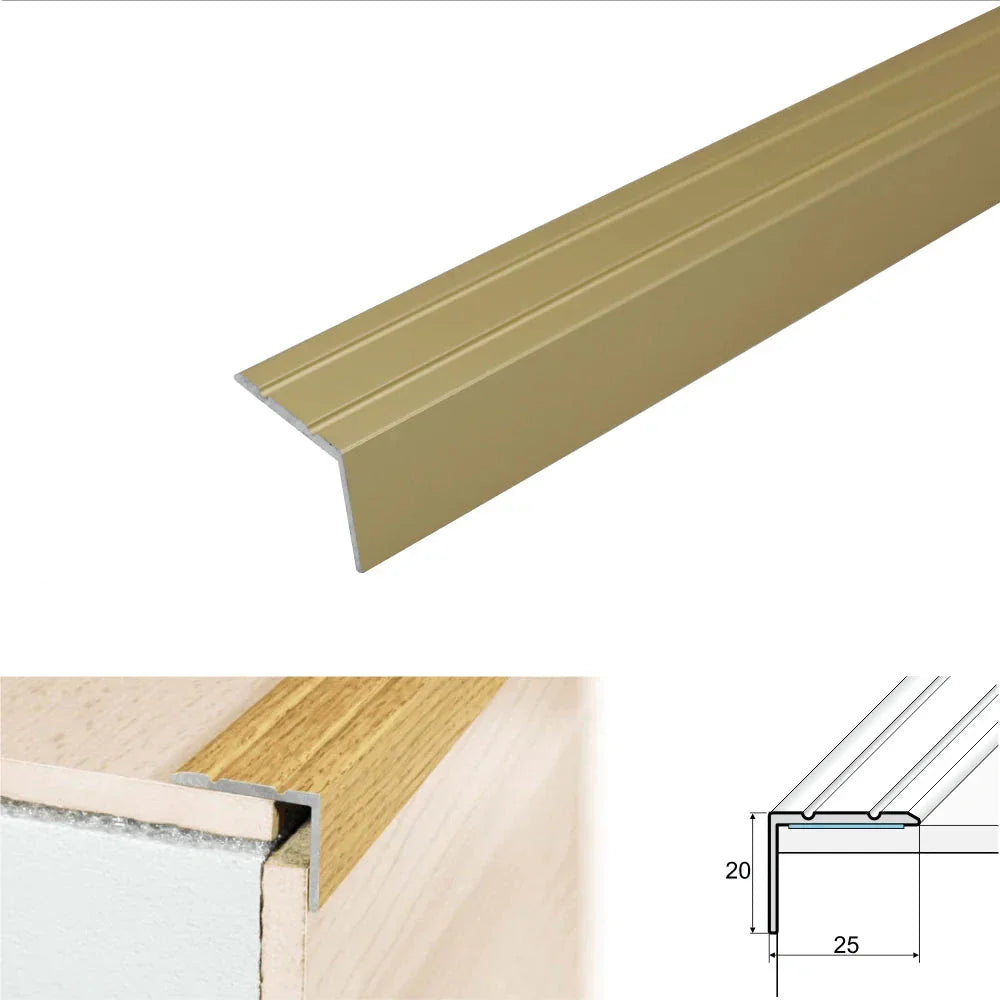 Anodised Aluminium Self Adhesive Stair Nosing Edge Trim 25 x 20mm - Inova Stair Nosings