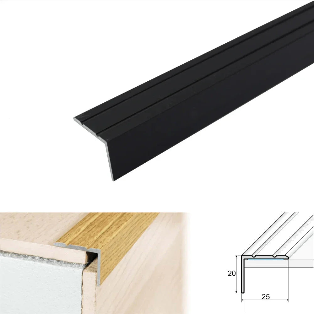 Anodised Aluminium Self Adhesive Stair Nosing Edge Trim 25 x 20mm - Inova Stair Nosings