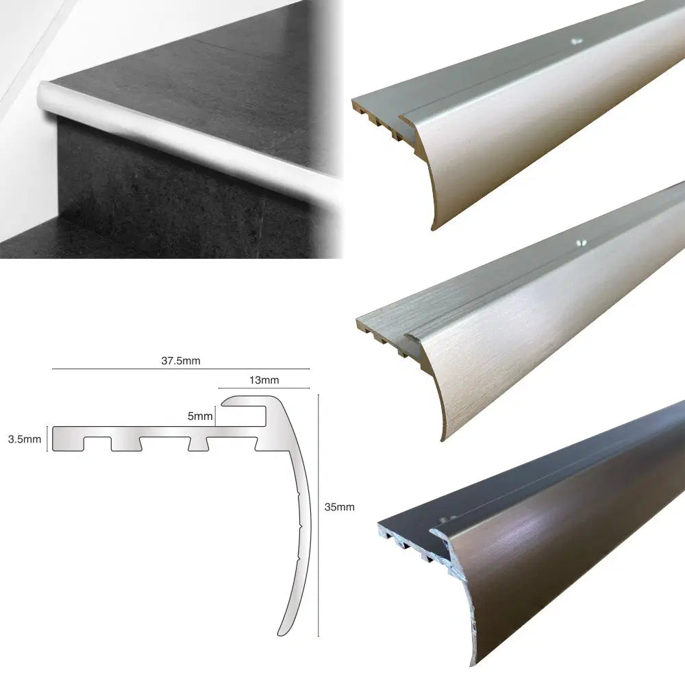 TVB 37.5 x 35mm Anodised Aluminium Bull Nose LVT Stair Nosing 5mm Flooring Edge Trim - Inova Stair Nosings