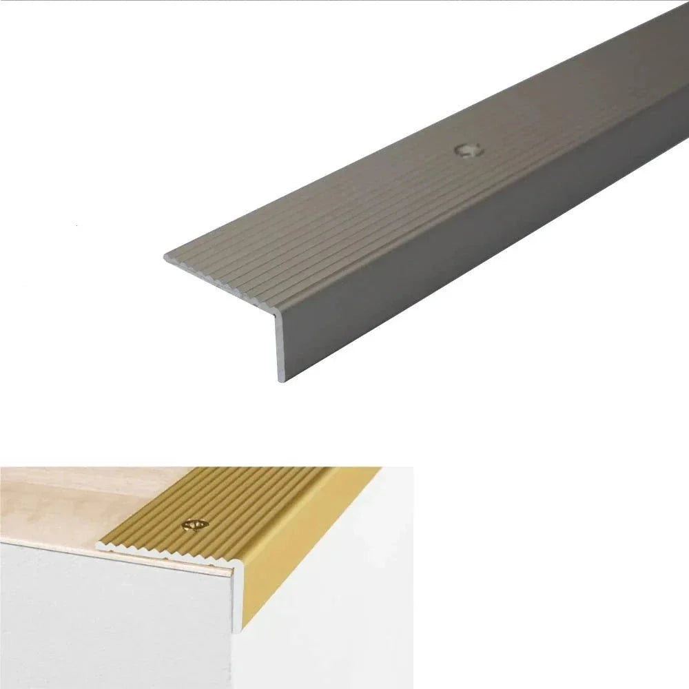 Anodised Aluminium Non Slip Ribbed Treads Stair Nosing Edge Trim 40 x 20mm - Inova Stair Nosings