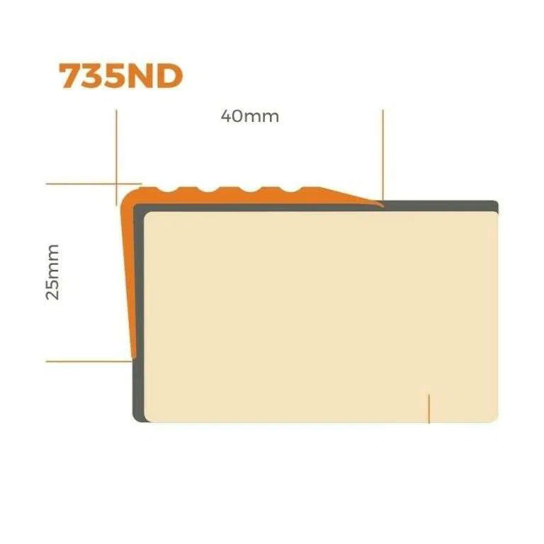Flexible Anti-Slip Self-Adhesive Stair Nosing 40x25mm PVC Stair Edge Trim for Safe Steps 735-ND - Inova Stair Nosings