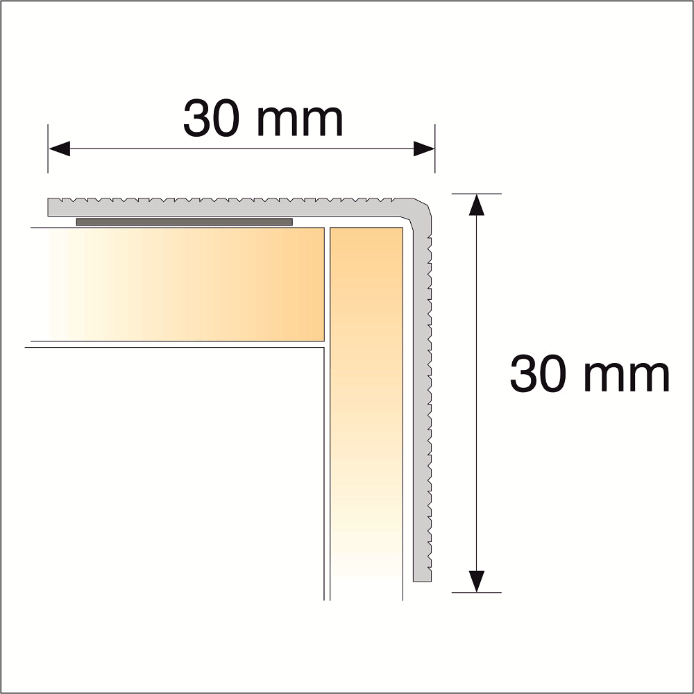 S04 30 x 30mm Anodised Aluminium Self Adhesive Non Slip Ribbed Treads Stair Nosing Edge Trim - Inova Stair Nosings