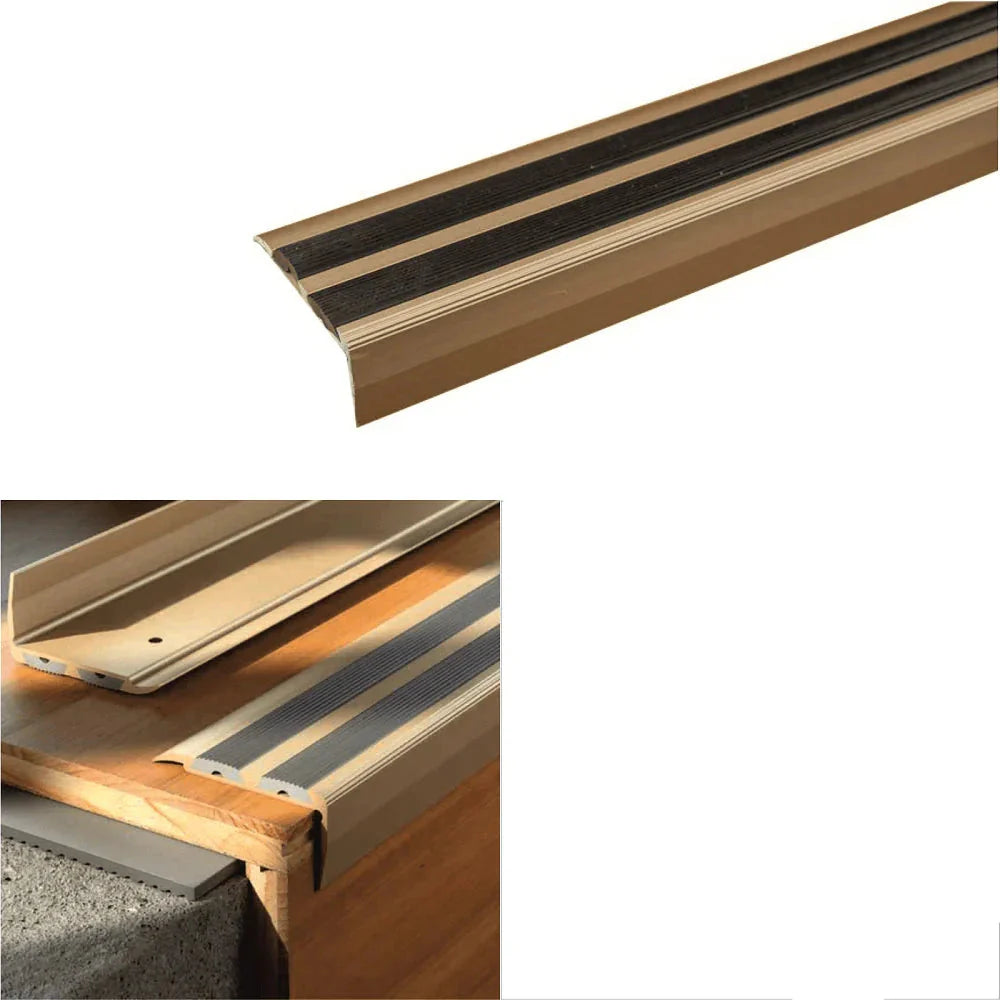 SA11 40 x 20mm Anodised Aluminium Self Adhesive Non Slip Rubber Stair Nosing Edge Trim With Insert - Inova Stair Nosings