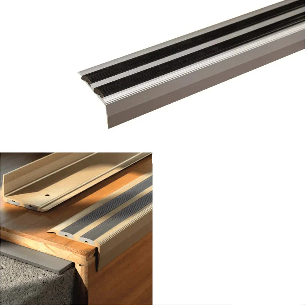 SA11 40 x 20mm Anodised Aluminium Self Adhesive Non Slip Rubber Stair Nosing Edge Trim With Insert - Inova Stair Nosings