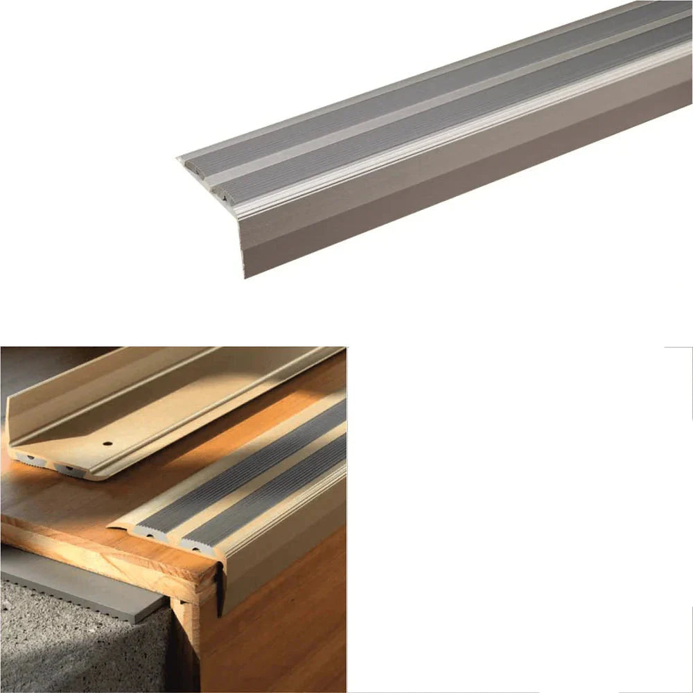 SA11 40 x 20mm Anodised Aluminium Self Adhesive Non Slip Rubber Stair Nosing Edge Trim With Insert - Inova Stair Nosings
