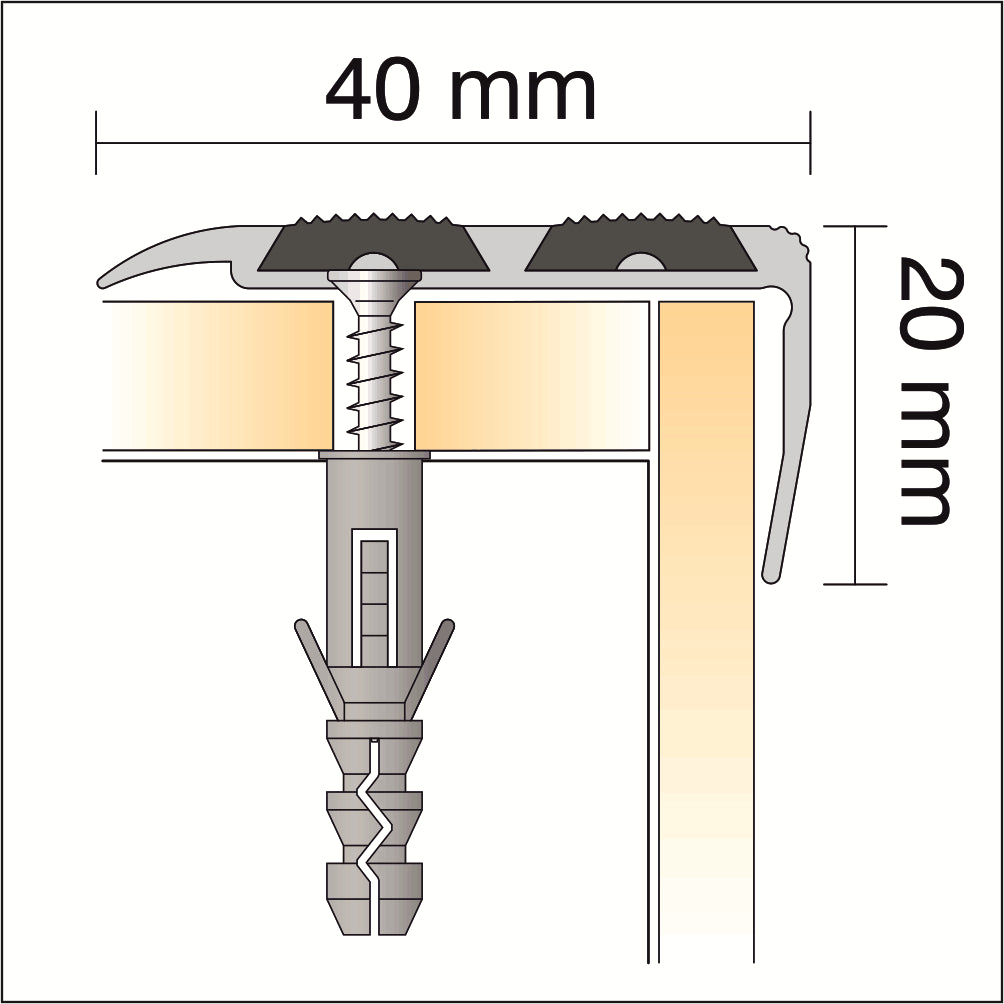 SA11 Anodised Aluminium Stair Nosing – 40 x 20mm Non-Slip Edge Trim - Inova Stair Nosings