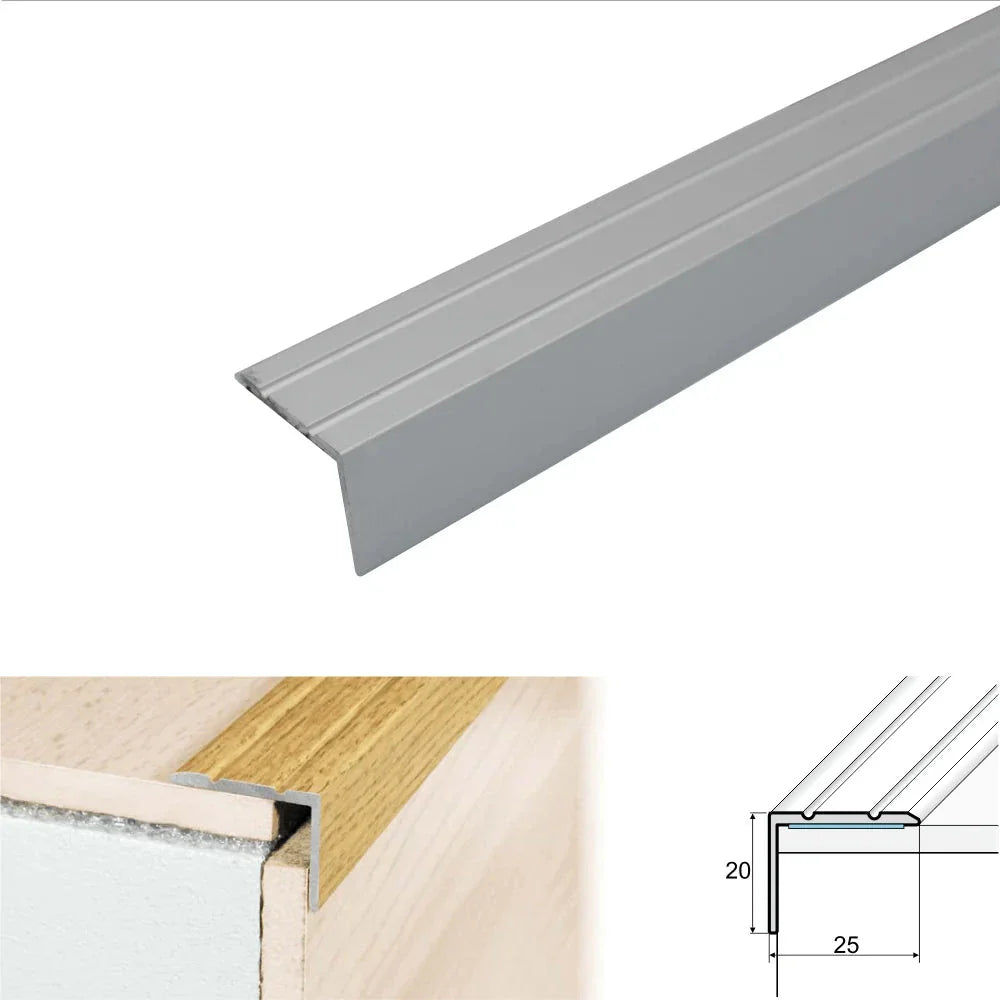 Anodised Aluminium Self Adhesive Stair Nosing Edge Trim 25 x 20mm - Inova Stair Nosings