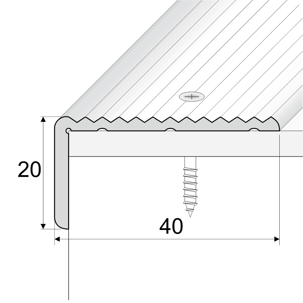 Anodised Aluminium Non Slip Ribbed Treads Stair Nosing Edge Trim 40 x 20mm - Inova Stair Nosings