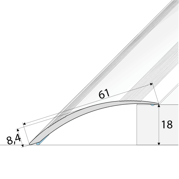  - 61mm Anodized Aluminum Self-Adhesive Door Threshold Ramp (A49) - Aluminium