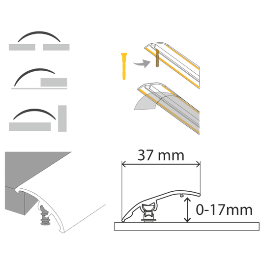 S16 Aluminium Door Bar floor Trim Threshold Cover Strip T bar Adjustable - Inova Stair Nosings