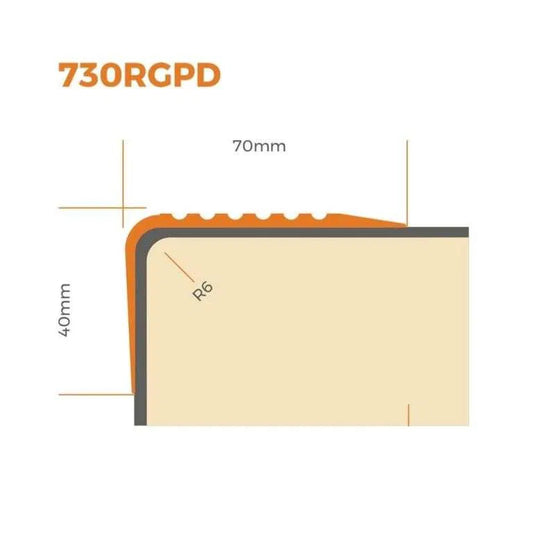 Non-Slip PVC Flexible Stair Nosing 70x40mm 730-RGPD Anti-Slip Stair Edge Trim for Carpet, Tile & Panel Flooring - Inova Stair Nosings