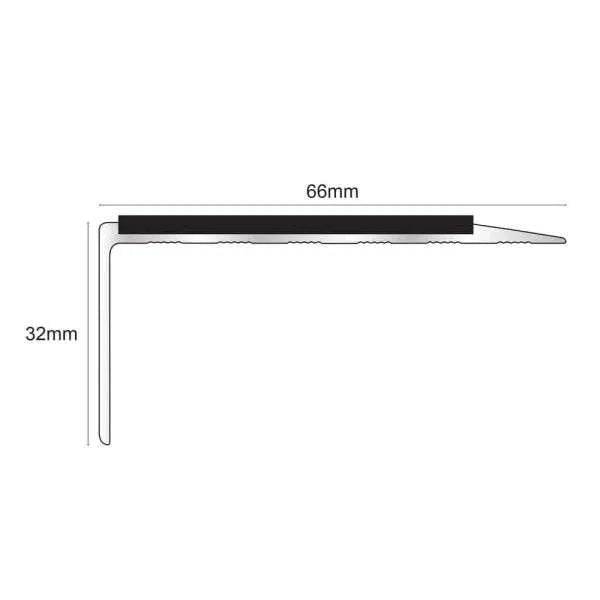  - NSL15 66x32mm Aluminum Non-Slip Stair Nosing Trim with PVC Insert - Aluminium
