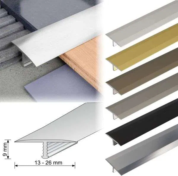 A56 26mm Anodised Aluminium Threshold Trim T Bar Transition Strip For Tiles - Inova Stair Nosings