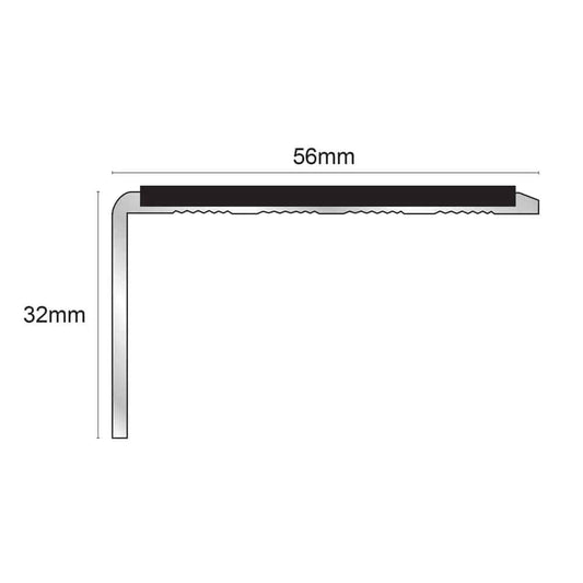  - NSL01 56x32mm Aluminum Non-Slip Stair Nosing Trim with PVC Insert - Aluminium