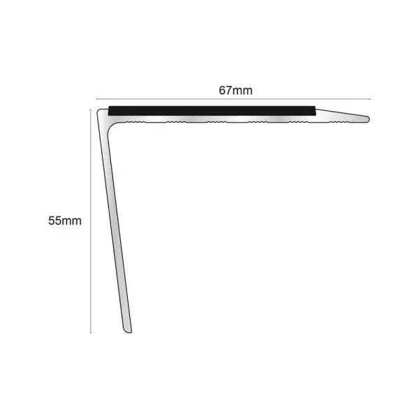  - NSL26 67x55mm DDA Aluminium Non-Slip Stair Nosing Edge Trim - Aluminium