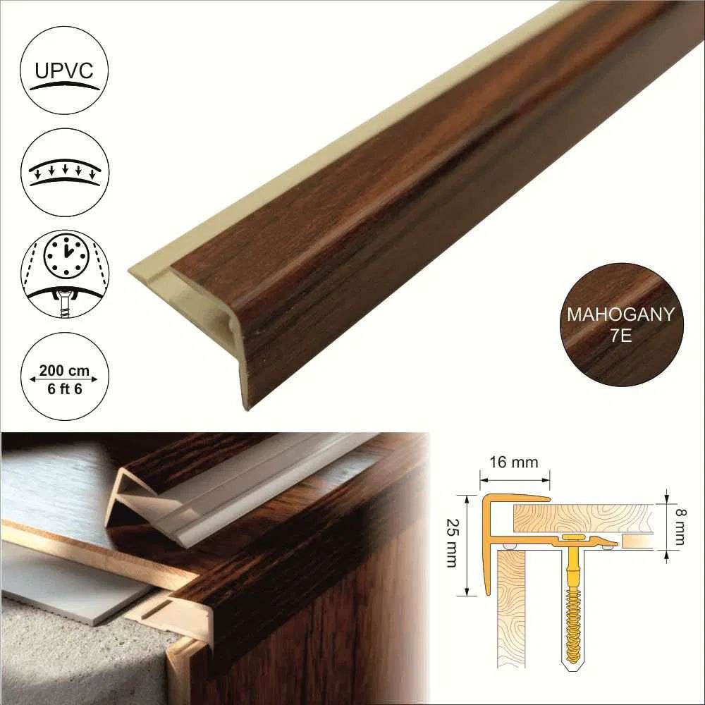  - 16 x 25mm D-K0600 Push-In PVC Wood Effect Stair Nosing Trim - Stair Nosing