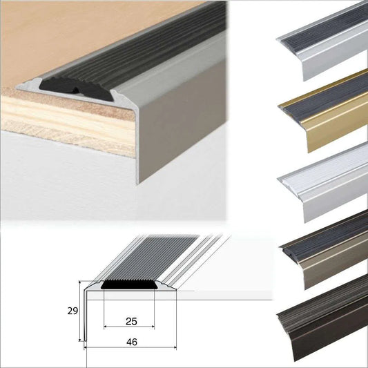 A38 46 x 30mm Anodised Aluminium Stair Nosing Edge Trim – Non-Slip Threshold Strip - Inova Stair Nosings