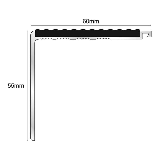  - NHD17 60 x 55mm Non Slip Tredsafe Stair Nosing - 