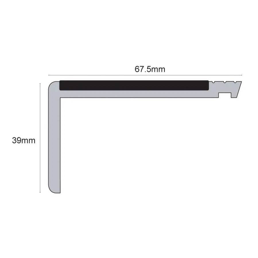  - NHP – 67.5 x 39mm Tredsafe Non Slip Heavy Duty Hard Nose PVC Stair Nosing - Non Slip PVC Stair Nosing