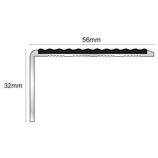  - NSL01 Tredsafe 56 x 32mm Aluminium Non Slip Stair Nosing Edge Trim With Pvc Insert - Pvc Edge Trim