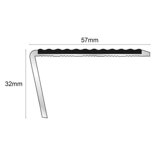  - NSL02 Tredsafe 57 x 32mm Aluminium Non Slip Stair Nosing Rakeback Edge Trim With Pvc Insert - Tredsafe Nosing Edge Trim