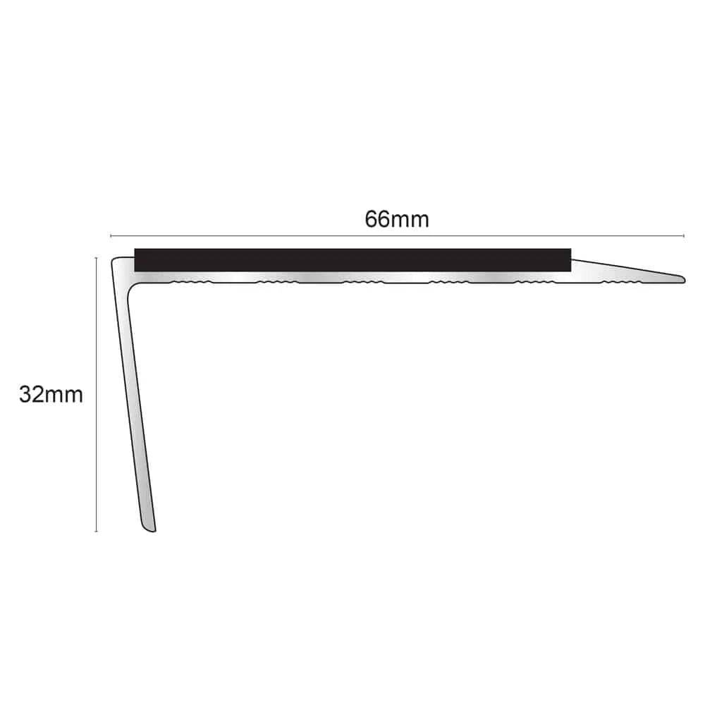  - NSL16 66 x 32mm Aluminium Non Slip Stair Nosing Edge Trim With Pvc Insert Rakeback - Aluminium