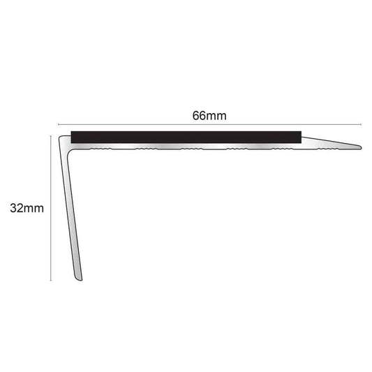  - NSL16 66 x 32mm Aluminium Non Slip Stair Nosing Edge Trim With Pvc Insert Rakeback - Aluminium