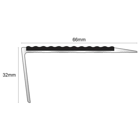  - NSL16 Tredsafe 66 x 32mm Aluminium Non Slip Stair Nosing Edge Trim With Pvc Insert - 