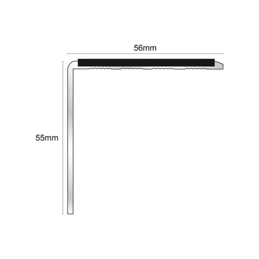  - NSL19 56 x 55mm DDA Compliant Aluminium Non Slip Stair Nosing Edge Trim With Pvc Insert - Aluminium