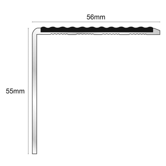  - NSL19 Tredsafe 56 x 55mm DDA Compliant Aluminium Non Slip Stair Nosing Edge Trim With Pvc Insert - 