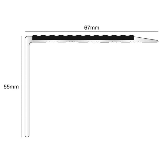  - NSL21 Tredsafe 67 x 55mm DDA Compliant Aluminium Non Slip Stair Nosing Edge Trim With Pvc Insert - 