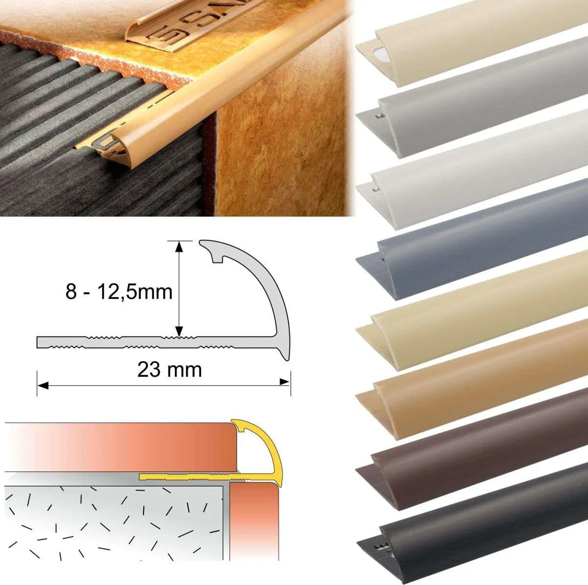 Round Edge PVC Tile Trims Quadrant 8, 10, 12.5mm Sizes - Inova Stair Nosings