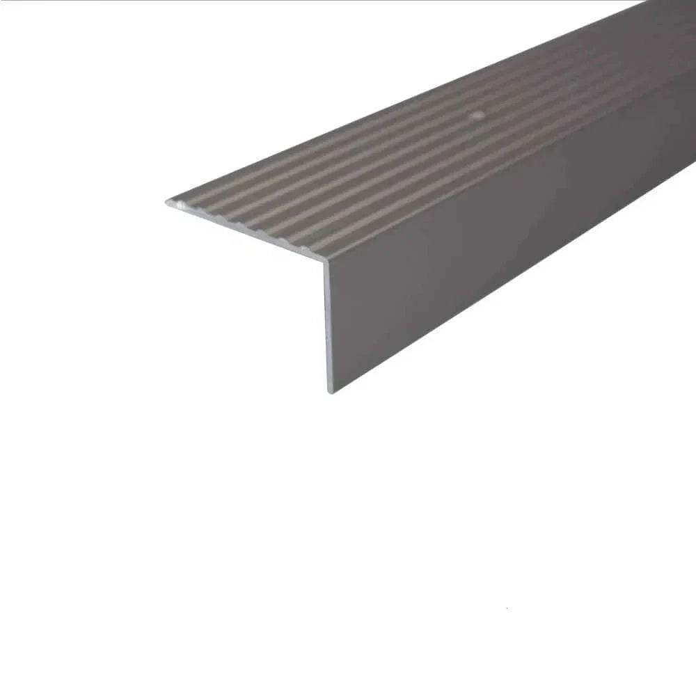  - A32 65 x 42mm Anodised Aluminium Non Slip Ribbed Treads Stair Nosing Edge Trim - Aluminium