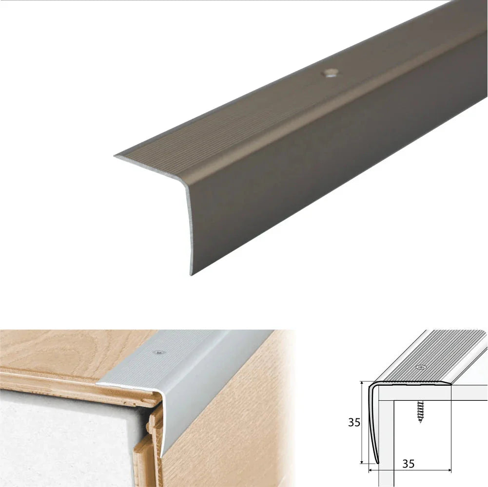 A41 35 x 35mm Anodised Aluminium Non Slip Ribbed Treads Stair Nosing Edge Trim - Inova Stair Nosings