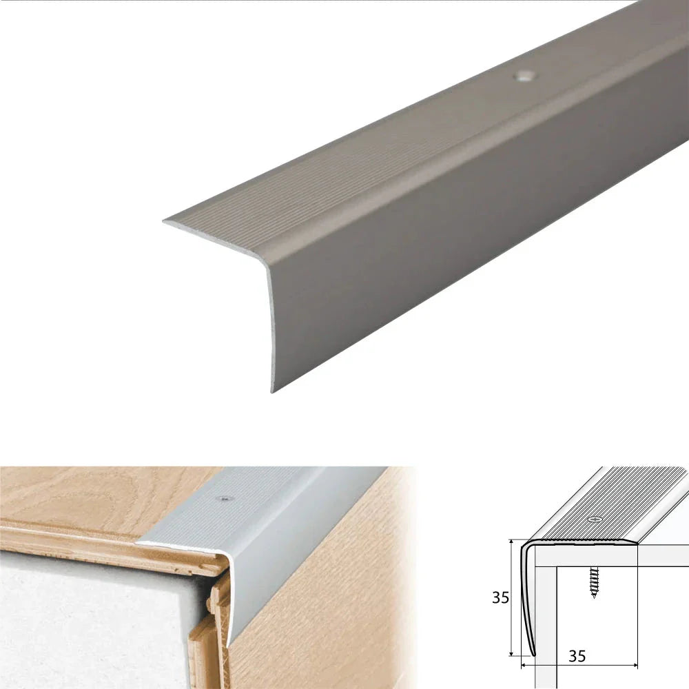 A41 35 x 35mm Anodised Aluminium Non Slip Ribbed Treads Stair Nosing Edge Trim - Inova Stair Nosings