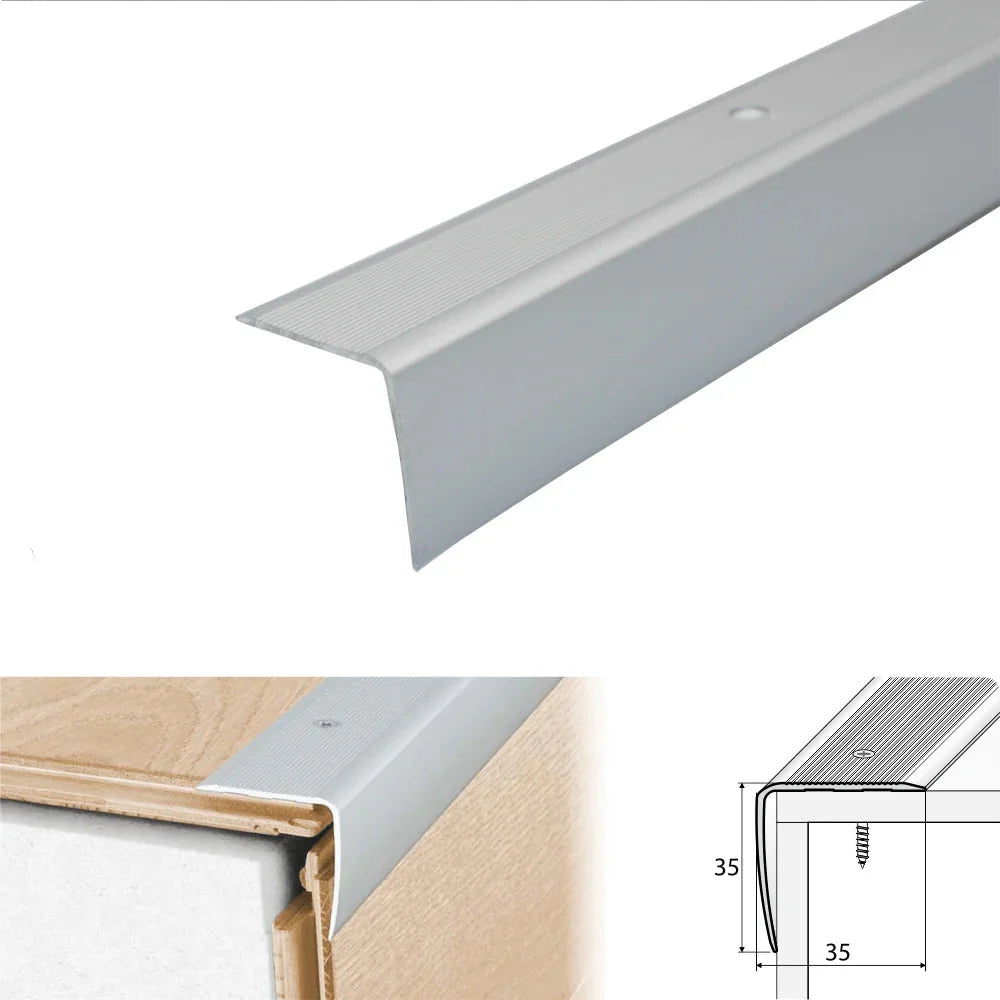 A41 35 x 35mm Anodised Aluminium Non Slip Ribbed Treads Stair Nosing Edge Trim - Inova Stair Nosings