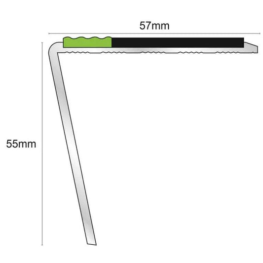  - ASL TredSafe DDA Compliant Non-Slip Aluminum Stair Nosing 57x55mm - Stair Nosing