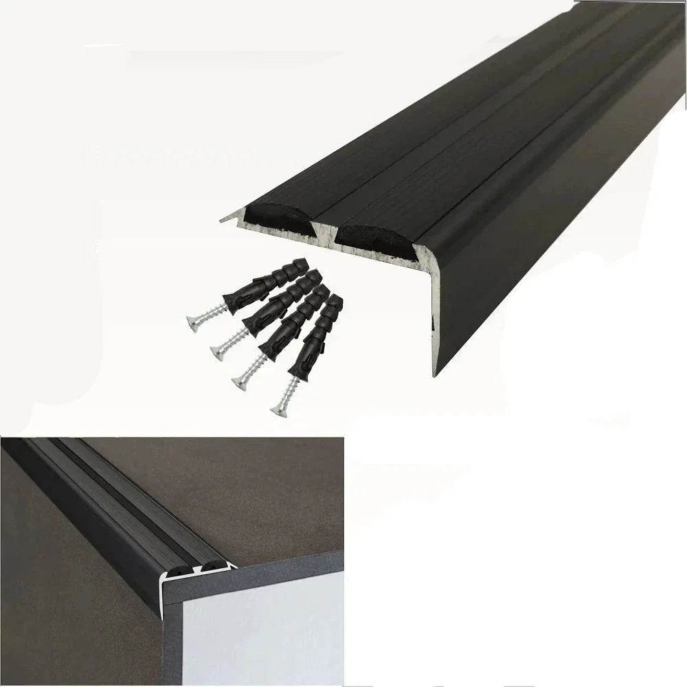  - A37 Anodised Aluminium Non Slip Rubber Stair Nosing Edge Trim With Inserts - 