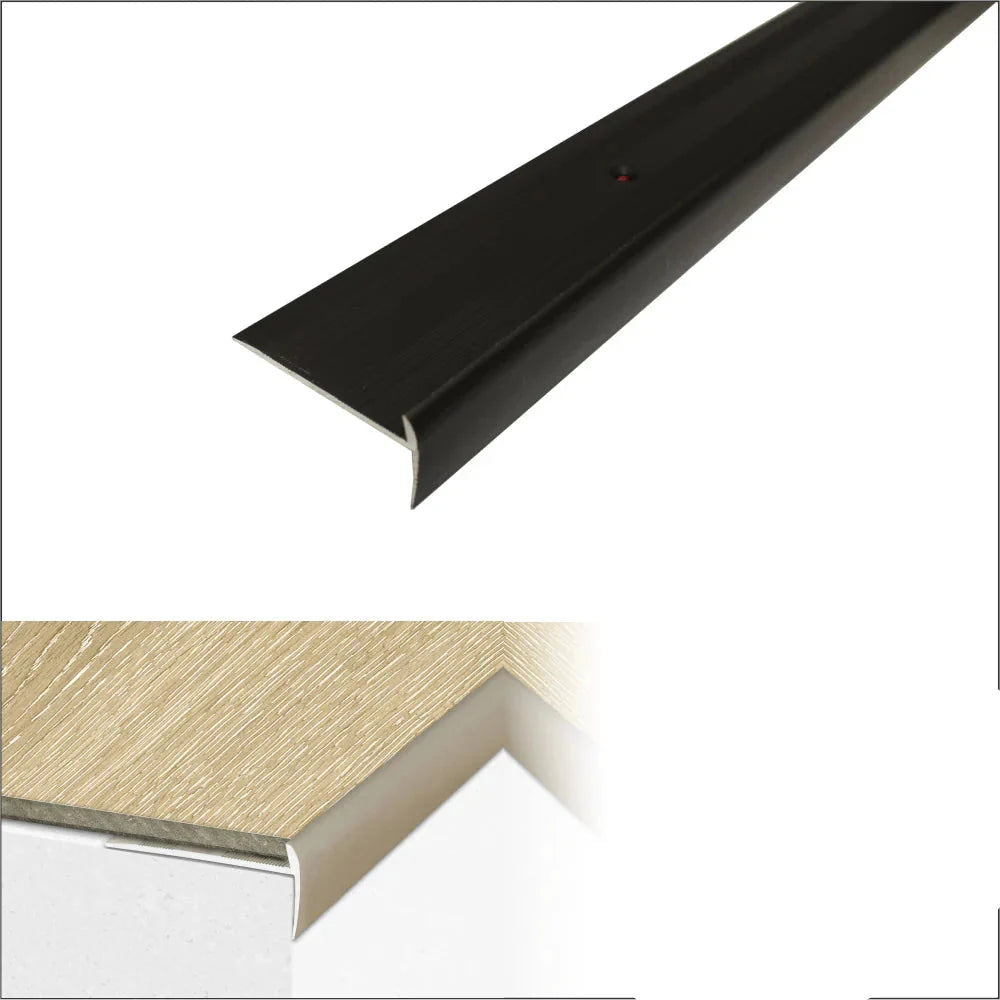 C27 44 x 20.5mm Anodised Aluminium LVT Stair nosing Edge Profile For 5mm Flooring - Inova Stair Nosings